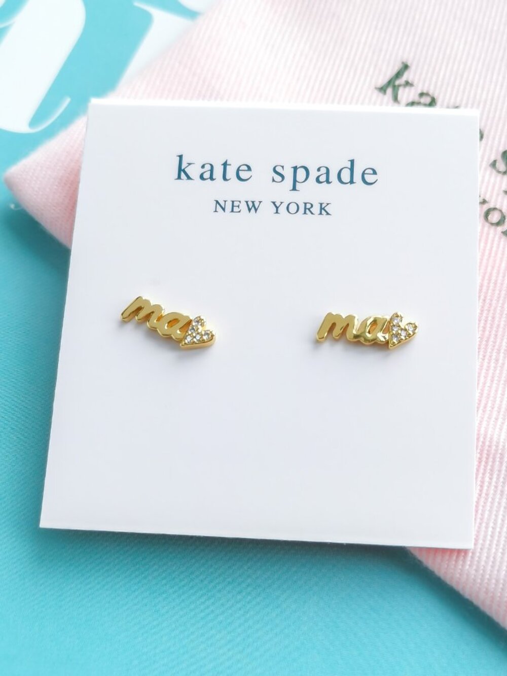 Kate Spade Love You, Mom Mama Clear Mini Earrings NEW